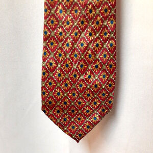 PHINEAS CREED red yellow blue flower pattern EUC Neck Tie Polyester 59 x 3.5"